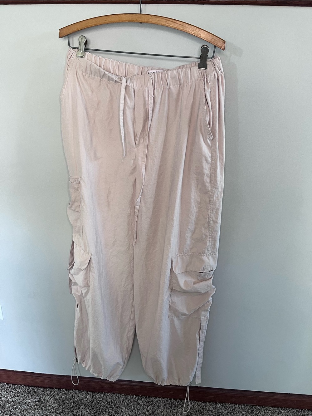 Sincerely Jules Cream Cargo Pants Elastic Waist Drawstring Joggers Size L